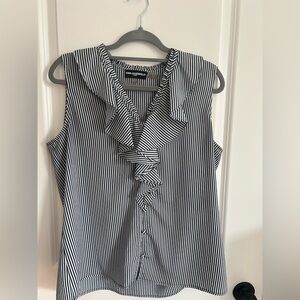 Karl Lagerfeld Black and White Vertical Stripe Ruffle Blouse
